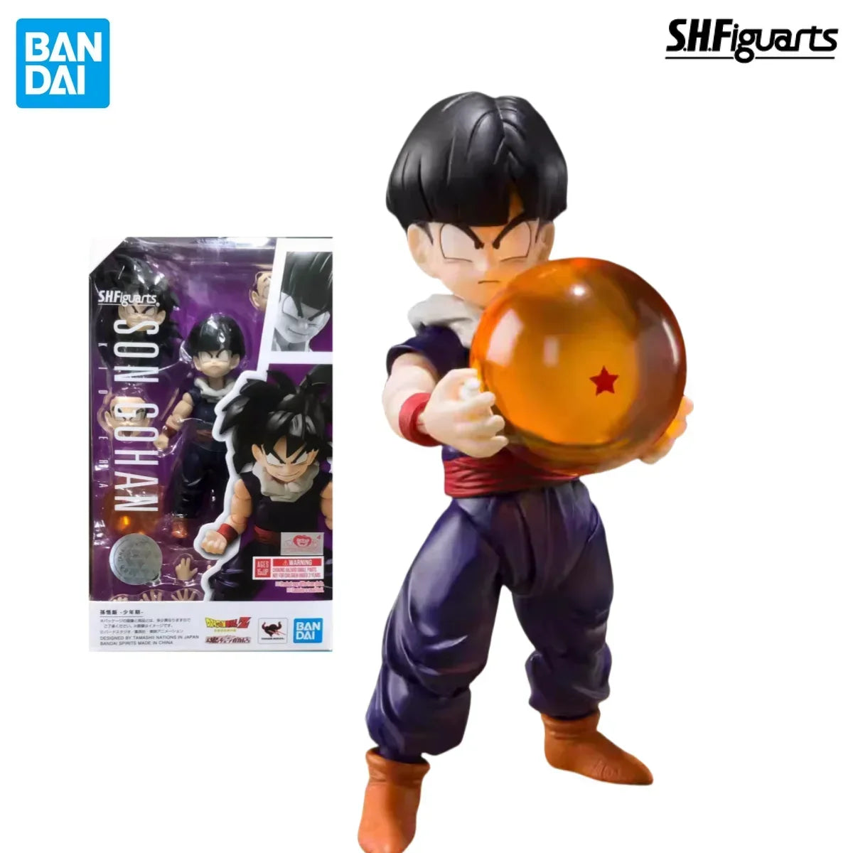 In Stock BANDAI S.H.Figuarts Original Dragon Ball Z Son Gohan Kid Era Anime Action Figure Replaceable Face Toy Gift for Kid