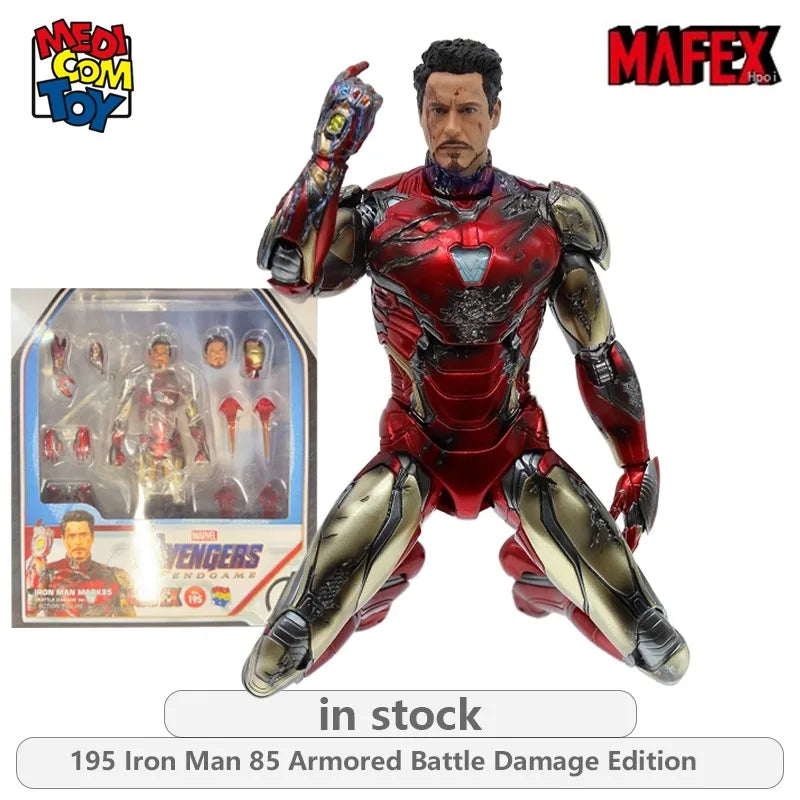 Medicom Toy Original MAFEX Avengers: Endgame Serie 195 Iron Man 85 Armored Battle Damage Edition Anime Actionfigur Modell Spielzeug
