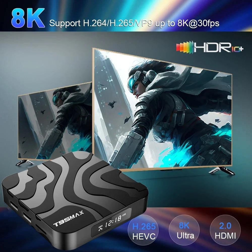 T95 Max Smart TV Box Android 12 Allwinner H618 Chip Dual-band WiFi 2.4G/5G Bluetooth5.0 Support Google 8K Resolution Set Top Box