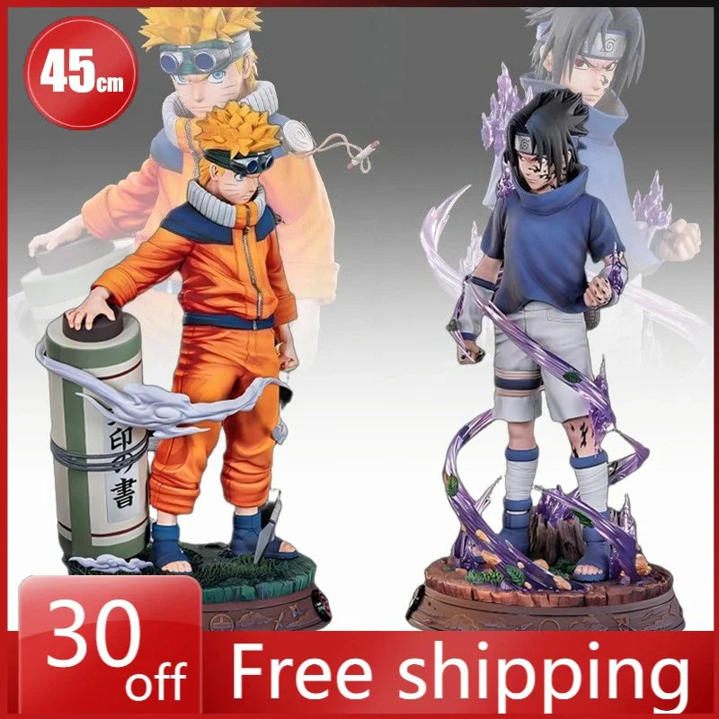 45cm NARUTOT Figur Uzumaki Naruto Uchiha Sasuke Stehende Pose High-End Sammlermodell Personalisierte Dekoration Weihnachtsgeschenk Spielzeug