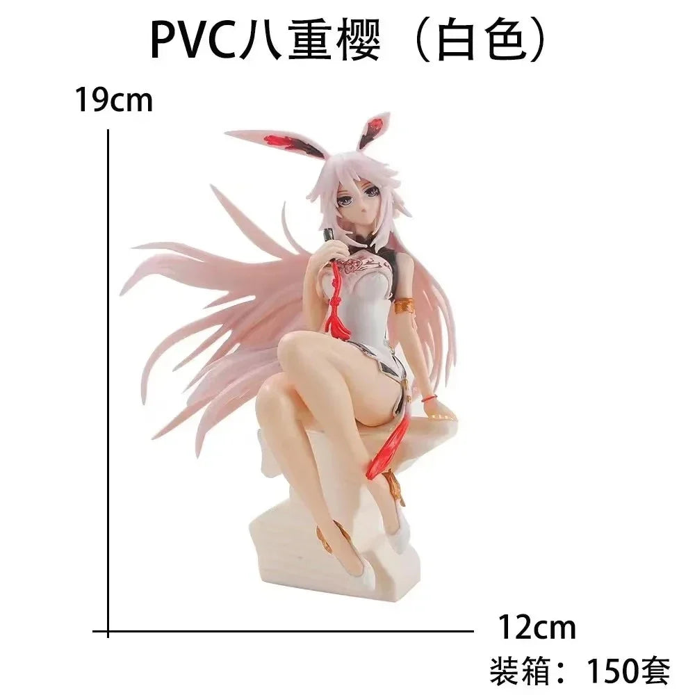 19CM Game Anime MmiHoYo Figure Yae Sakura Pink and White Sexy Cheongsam Seated Model Toys PVC Gift Doll Collection Ornament