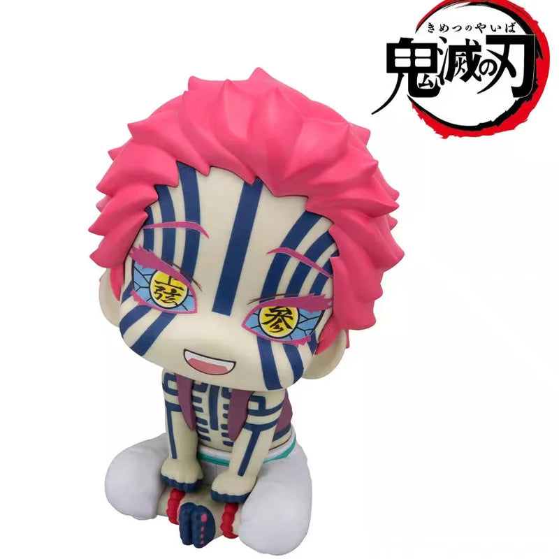 11cm Demon Slayer Akaza Q Version Sitting Posture Big Head Ornaments Cartoon Characters Around The Collection Model Toy And Gift
