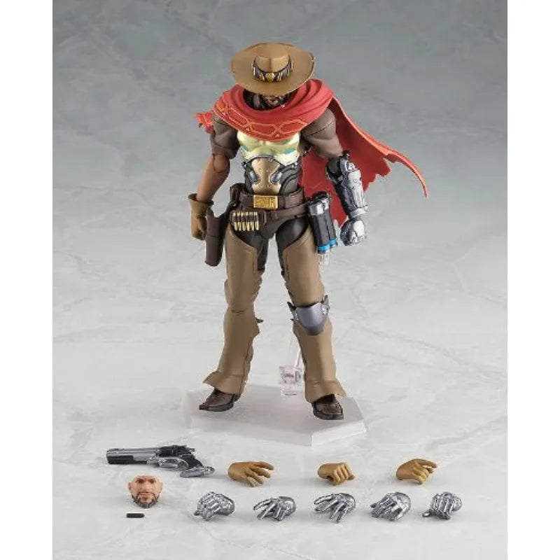 Max Factory Figma #438 McCree-155mm PVC/ABS Doll Removable Red Cape Flashbang+Peacekeeper Parts All-Ages Movable Action Figure