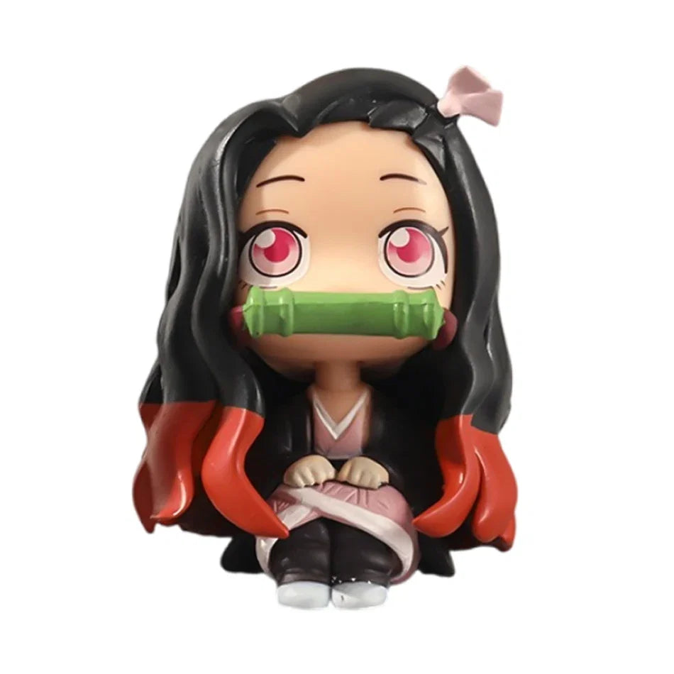 Anime Cute Q Versão Demon Slayer Action Figure Sentada Tanjiro Kamado Nezuko PVC Action Model Kid Toy Gift 8/9cm
