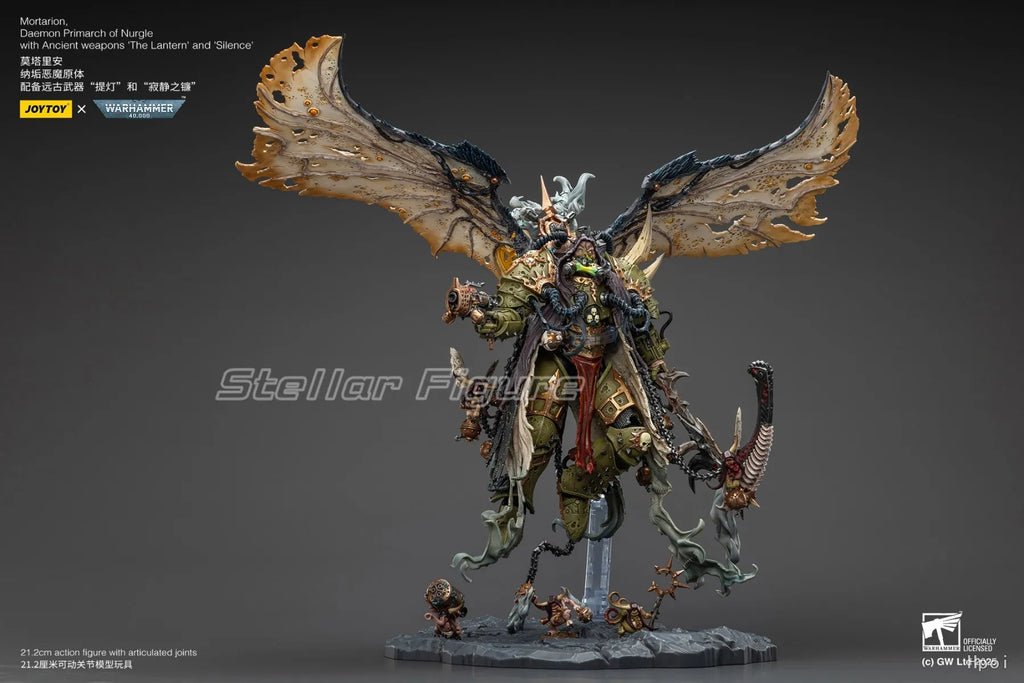 【SF】JOYTOY Warhammer 40K 1/18 Action Figure Mortarion Daemon Primarch of Nurgle with Ancient Weapons‘The Lantern' and ‘Silence'