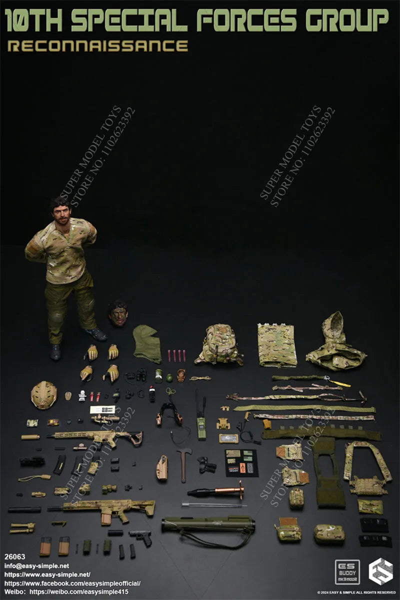 Easy&Simple ES26063 1/6 Scale Men Soldier 10th Land Special Group Reconnaissance Force Full Set 12-inch Action Figure Toys
