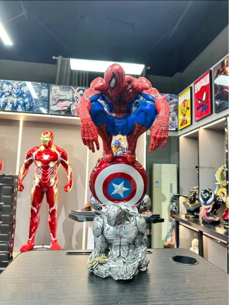 New 50cm Marvel Spider-Man Action Figure Squatting Statue Resin Classic Color Matching Ornaments Boy Collection Model Gift Toy