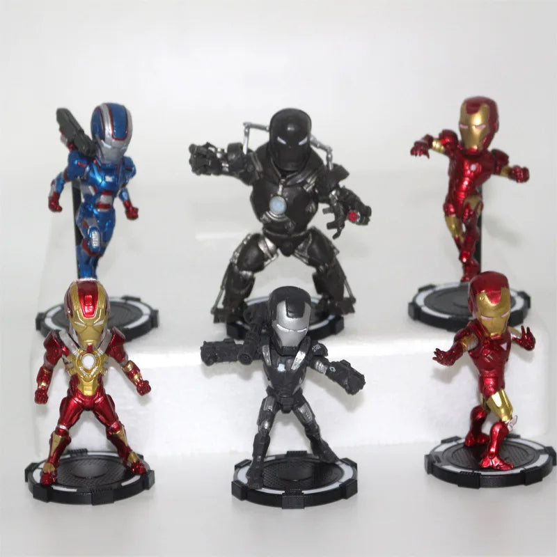 6pcs Wcf Iron Man Q-Version Marvel Anime Avengers 4 Decoration Action Figure Toys Hero Collection Model Gift For Children Boys