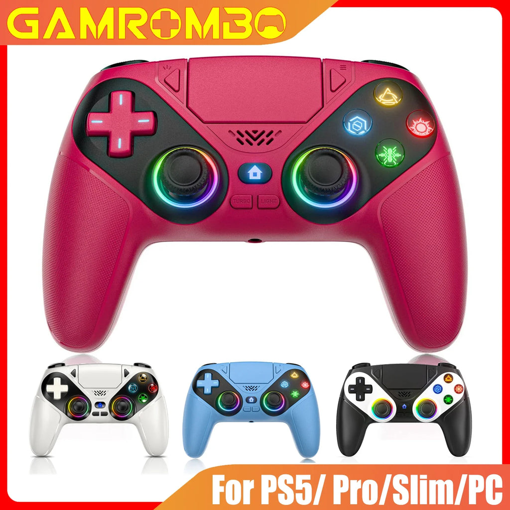 GAMROMBO Wireless Controller for PS5/Playstion 5 Pro/Slim/PC Console W/ RGB Dual Vibration Marco/Turbo Function 3.5mm Audio Jack