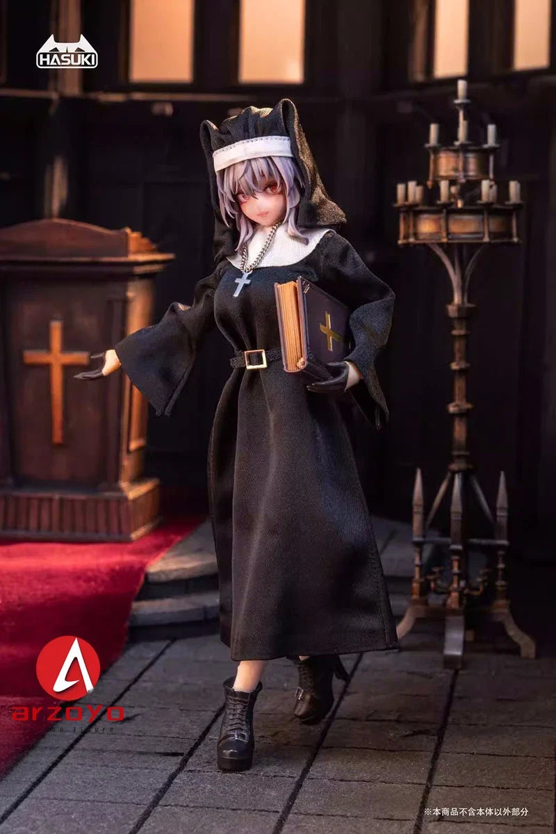 HASUKI CS017 CS018 1/12 Nun Uniform Cosplay Costume Clothes Model Fit 6'' Female Soldier Action Figure Body Dolls