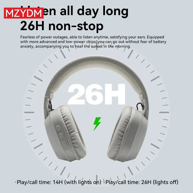 MZYDM Over Ear Headset Bluetooth5.4 Wireless Stereo Gaming B500 Earphones Built-in Mic RGB Light Low Latency Headphones For PC