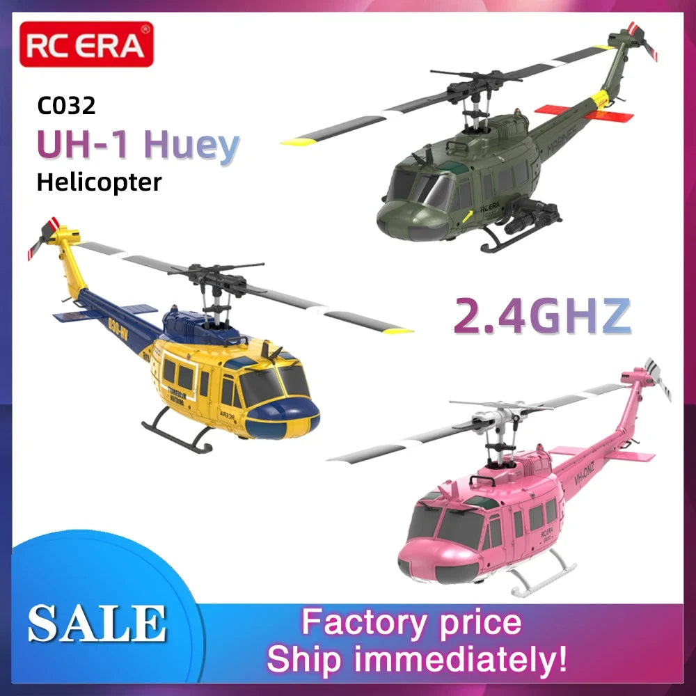 RC ERA RC Helicopter C032 1:48 Huey Helicopter UH-1 6-axis Gyro 6 Channel 3D Dual Brushless Motor Remote Control Aircraft