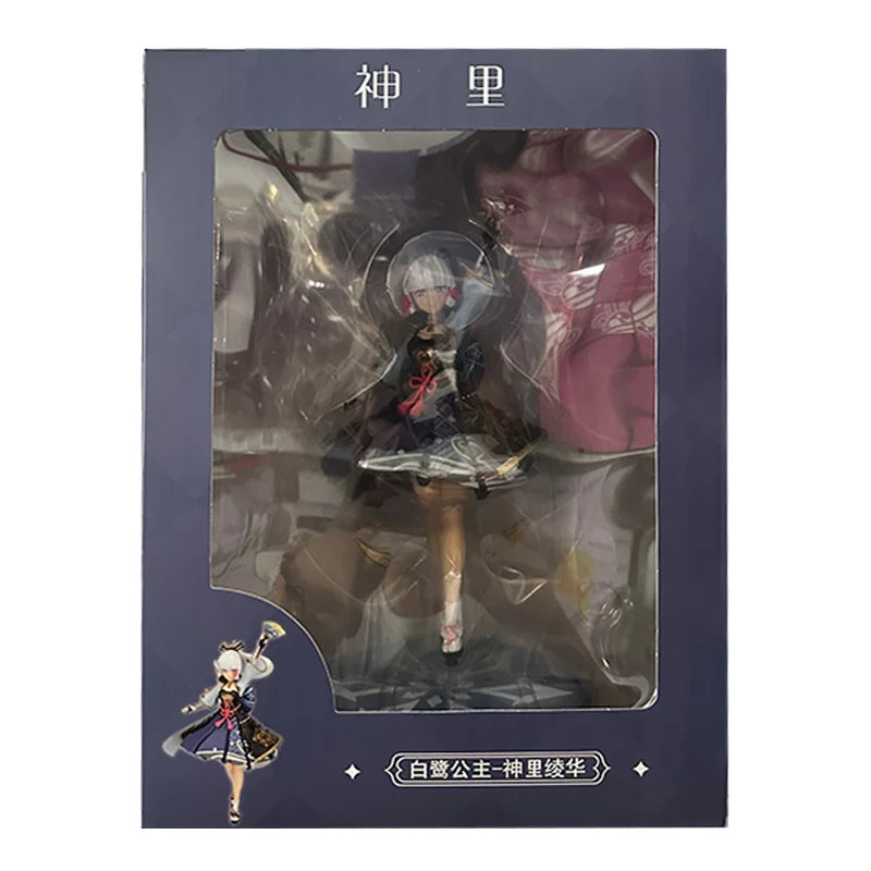 25CM Anime Game Genshin Impact Kamisato Ayaka Figure Egret Shuanghua Standing Scene Model Toy Gift Collection Action Figure