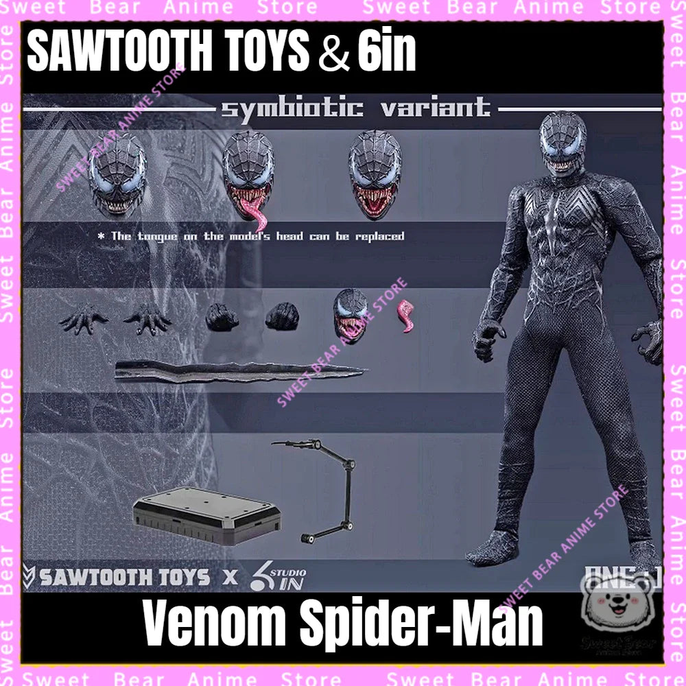 In Stock 6in & Sawtooth Toys 1/12 Scale Venom Spider-Man Symbiotic Variant Action Figure Anime Model Trendy Toys Desktop Doll
