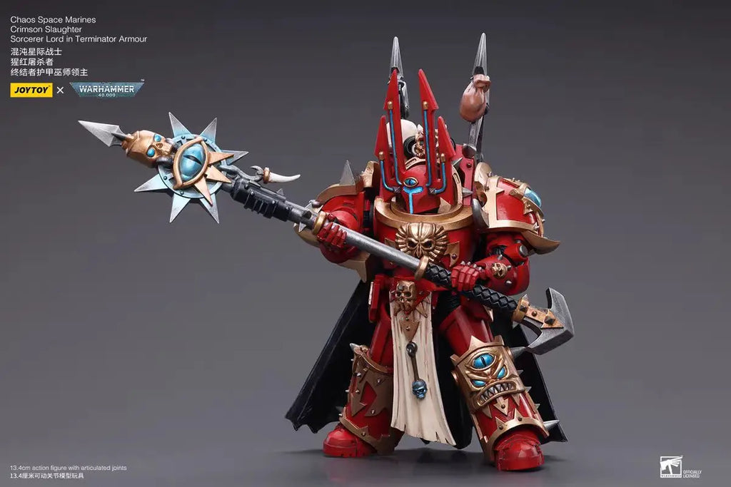 【In Stock】JOYTOY Warhammer 40K Chaos Space Marines Crimson Slaughter Sorcerer Lord in Terminator Armour 1/18 Anime Figure Toy