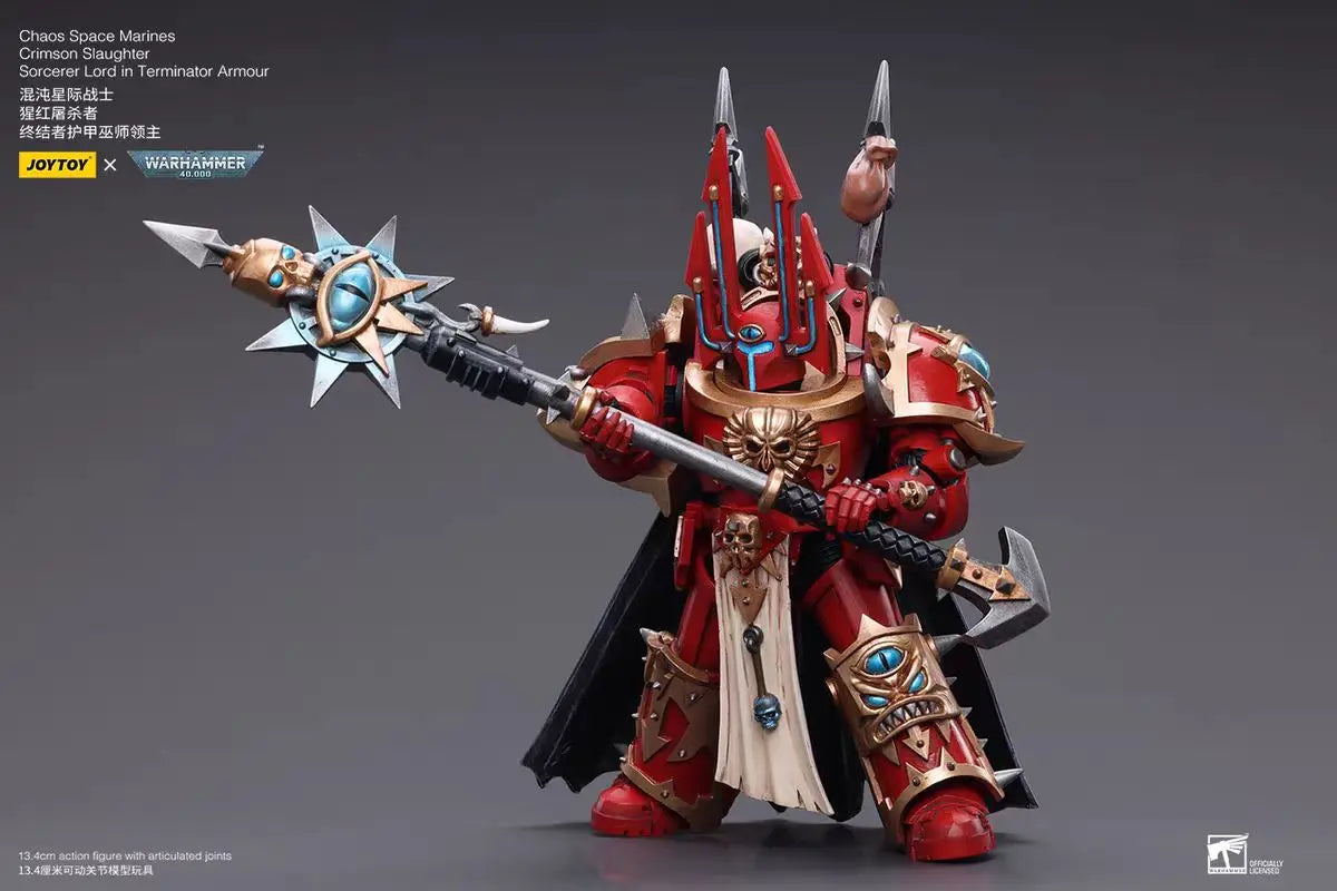 【In Stock】JOYTOY Warhammer 40K Chaos Space Marines Crimson Slaughter Sorcerer Lord in Terminator Armour 1/18 Anime Figure Toy