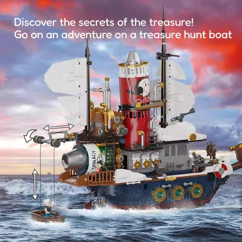 Popeye Assembling Building Blocks Toy Steam Treasure Hunt Ship Collection Figure Grade Model Ornaments Building Blocks Gifts