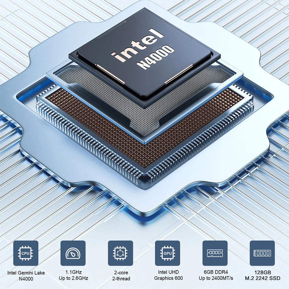 MLLSE Mini PC M2 Air Intel Gemini Lake N4000 Intel J3710 6GB RAM 128GB ROM Dual-Band WiFi Bluetooth USB Mini Computer