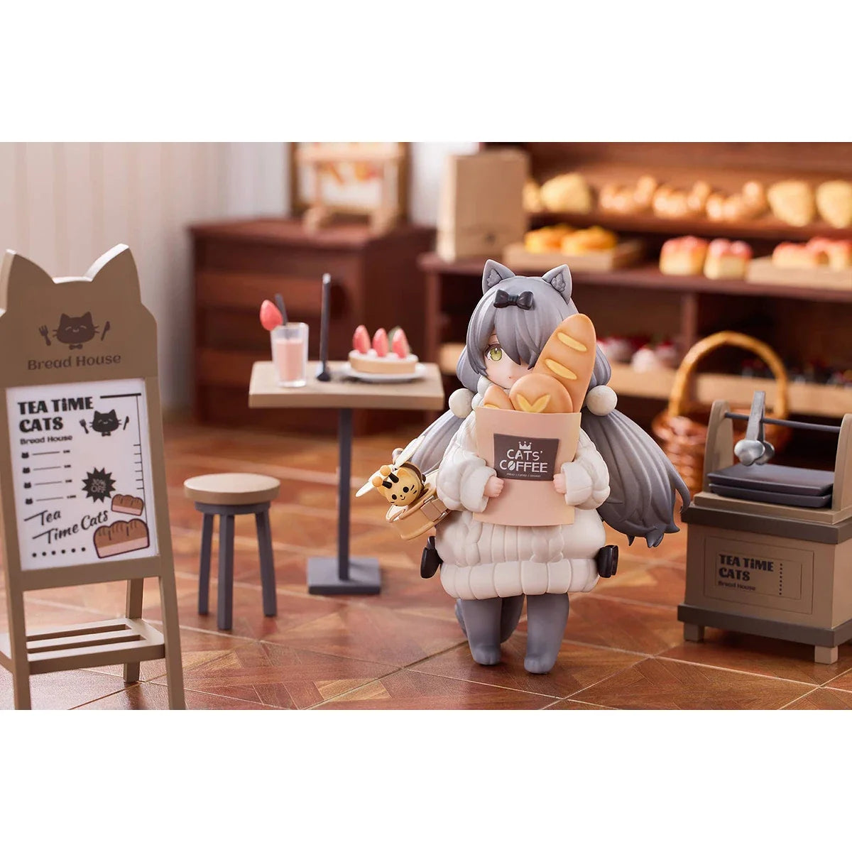 In-Stock Original Ribose DLC Series Tea Time Cats Scene: Meow Town Bakery Customer Nice Kawaii Doll Collectible Figure Model Toy