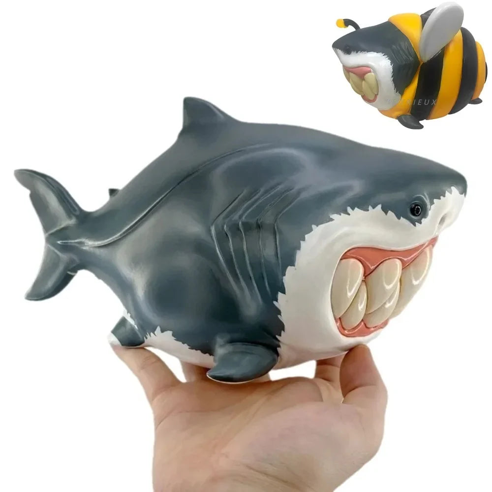 Fierce Rhubarb Shark Resin Figurine, Mini Version of Big Shark Resin Deep Sea Shark Home Bedroom Office Desktop Decoration