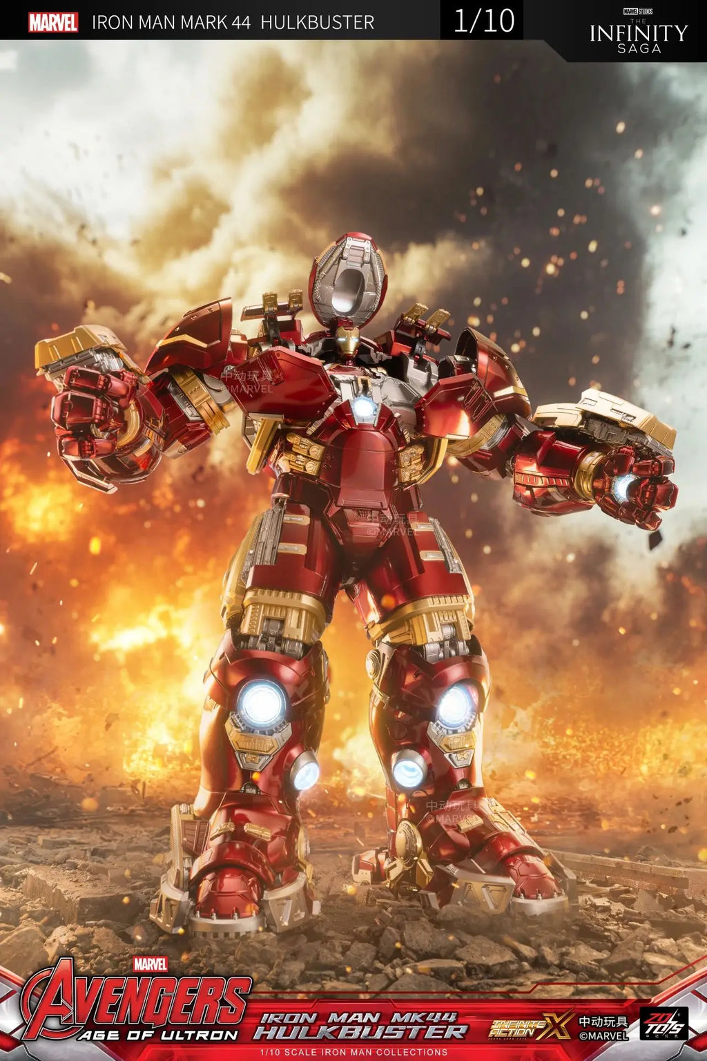 ZD Toys  Avengers Iron Man MK44 Hulkbuster Action Figure LED 1/10 36cm Tony Stark  Anniversary Memorial Model Collections Gift