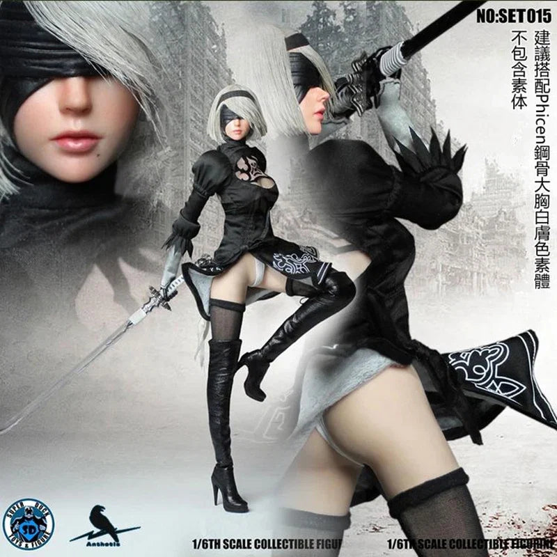 SUPER DUCK SET015 1/6 Nier: Automata Yorha 2B Head Sculpt & Clothing Sets Accessory For 12Inch Action Figure Model For Fans