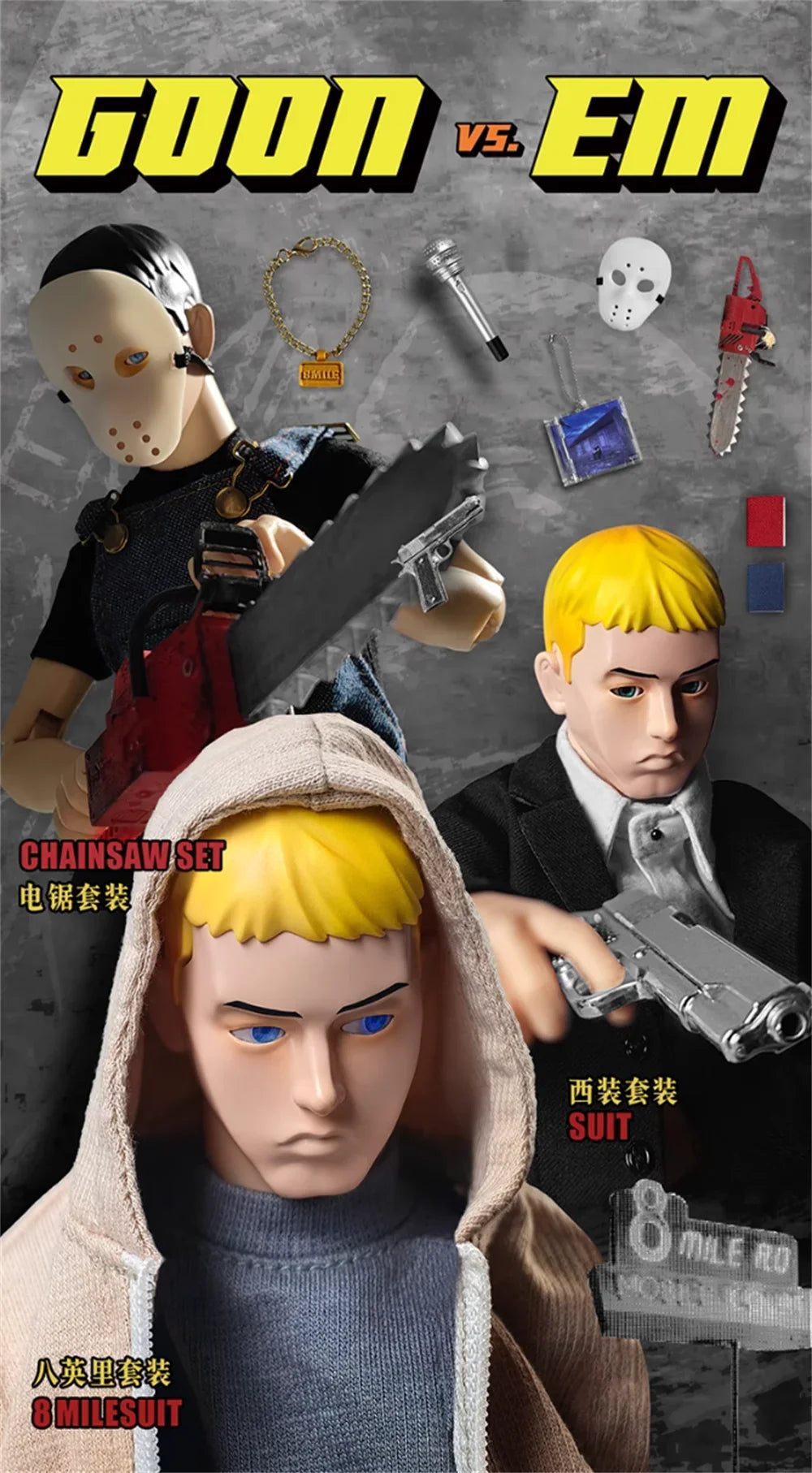 1/6 GOON Toys Modell Einzigartiges Design Rapper-Mode EM Mann Männlicher Anzug Kleid Kettensägen-Version Vollständiger Satz Bewegliche Action-Puppe
