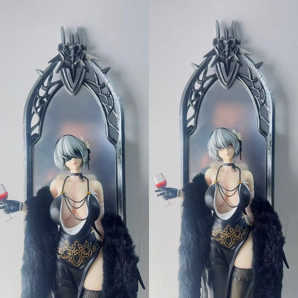 60cm NieR Automata 2B Night Banquet Dress Ver. Dual Head GK Figure Mirror Base Anime Girl Collectible Model Statue
