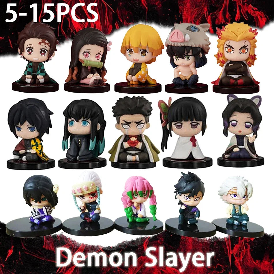 Q Posket Demon Slayer Figure Wholesale Mini Figurine 5Pcs 15Pcs Sets Kimetsu No Yaiba Small PVC Dolls Desktop Decoration Toys