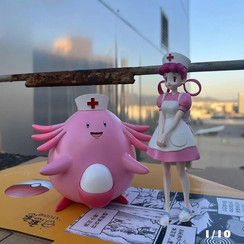 pokemon 1/10 3d Illustrated Handbook Completion Plan Series Team Chansey Nurse Joy Figures Resin Pu Figurine Decor Toy Gift