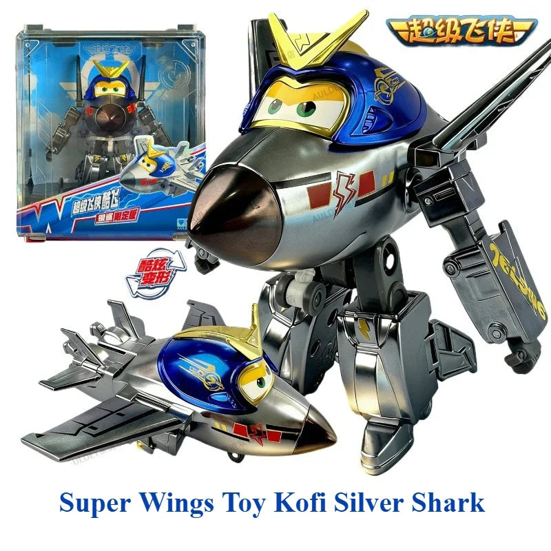 AULDEY Original Super Wings Spielzeug Kofi Silver Shark Limited Edition Große Deformation Roboter Jungen Geschenk zum Kindertag