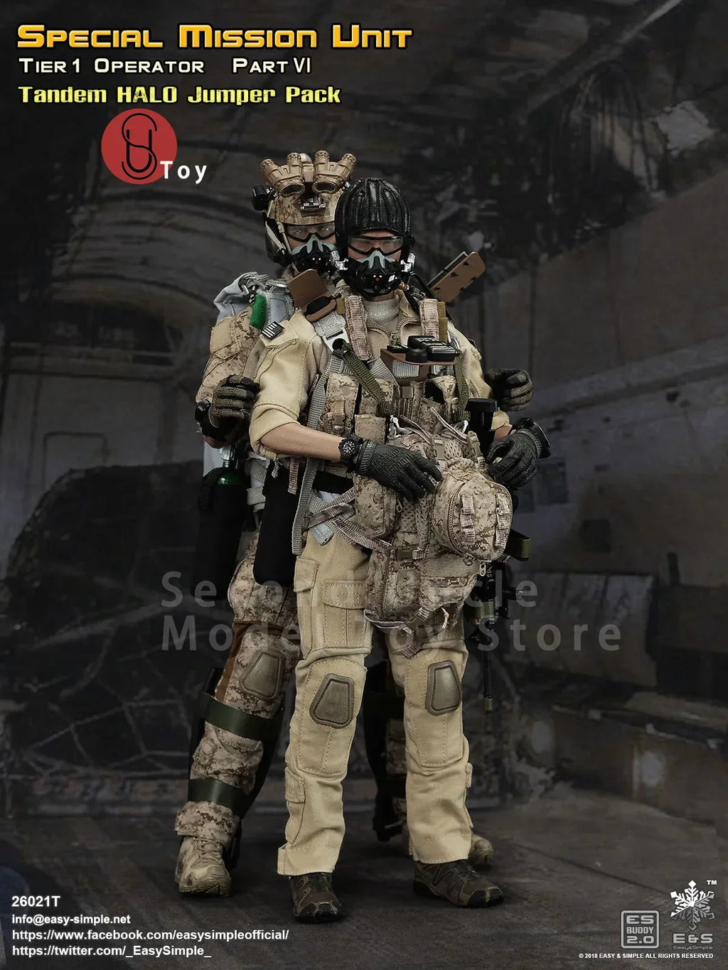 Easy&Simple ES 26021 1/6 SMU Tier-1 Operator Part VI Tandem HALO Jumper Pack Two person figurine Action Figure Model Toys
