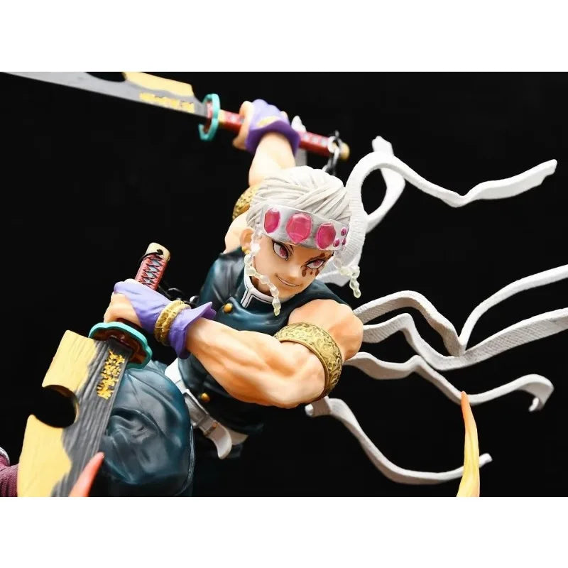 37cm Demon Slayer Figure Uzui Tengen Combat Scenes Base Lumionous Figura Splicing Pvc Model Collectible Ornaments Anime Toy Boys