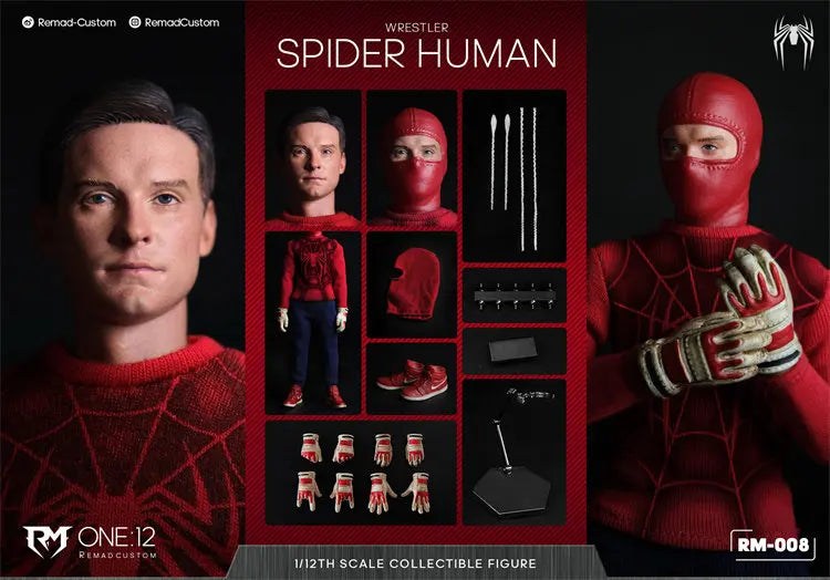 RemadCustom 1/12 Tobey Maguire Spider Print Cloth Wrestler Action Figure Combat Mask Head Replacement 6" Male Soldier Toys