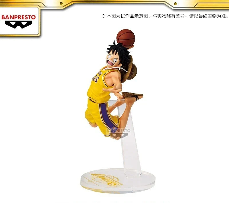 New Launch BANDAI One Piece × NBA MSP Luffy Action Figure -Los Angeles Lakers Bulls Warriors Collectible Model Toy Gift for Fans