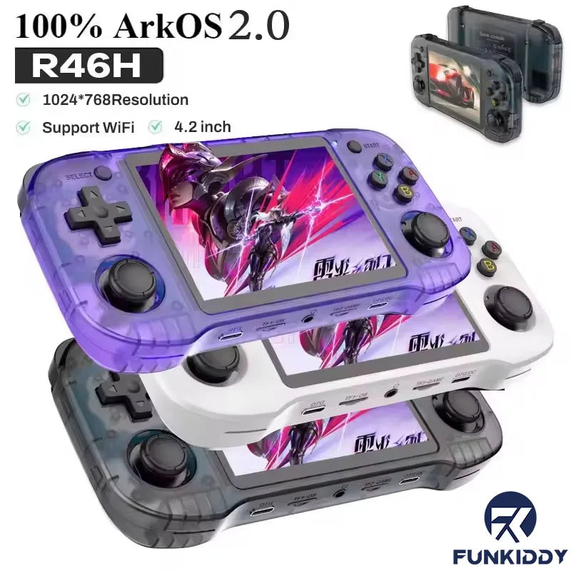 FUNKIDDY R46H  Handheld Video Game Console Retro Game Open-Source ARKOS 2.0 4.2 Inch IPS Screen 128G 20000+ Gaming Kids gifts