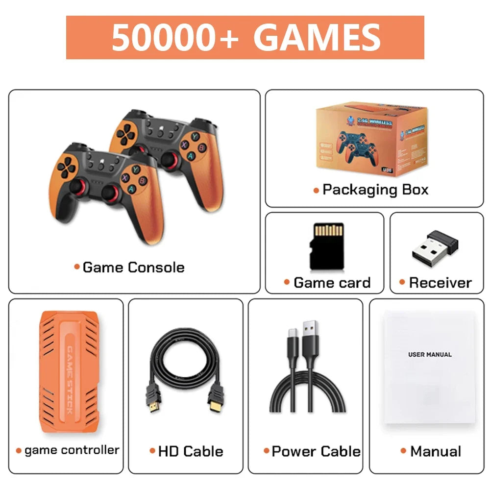U36 Wireless Retro Game Stick HD S905 128G 50,000+ Games Support 40+ Classic Emulators For PS1/PSP with 2.4G Wireless Controller