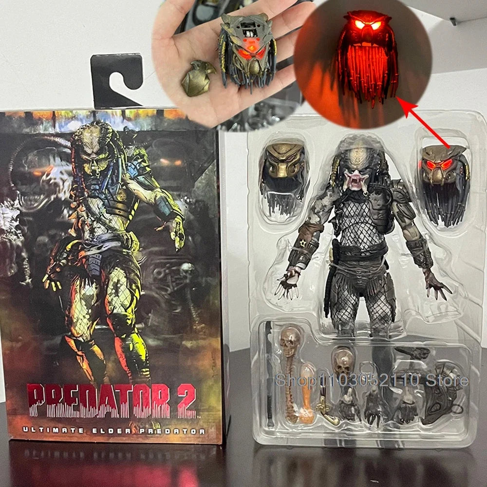 NECA Elder Predator Figure With LED Predator VS Alien Edition Predator Alien Hunter Action Figure Model Collectible Gifts