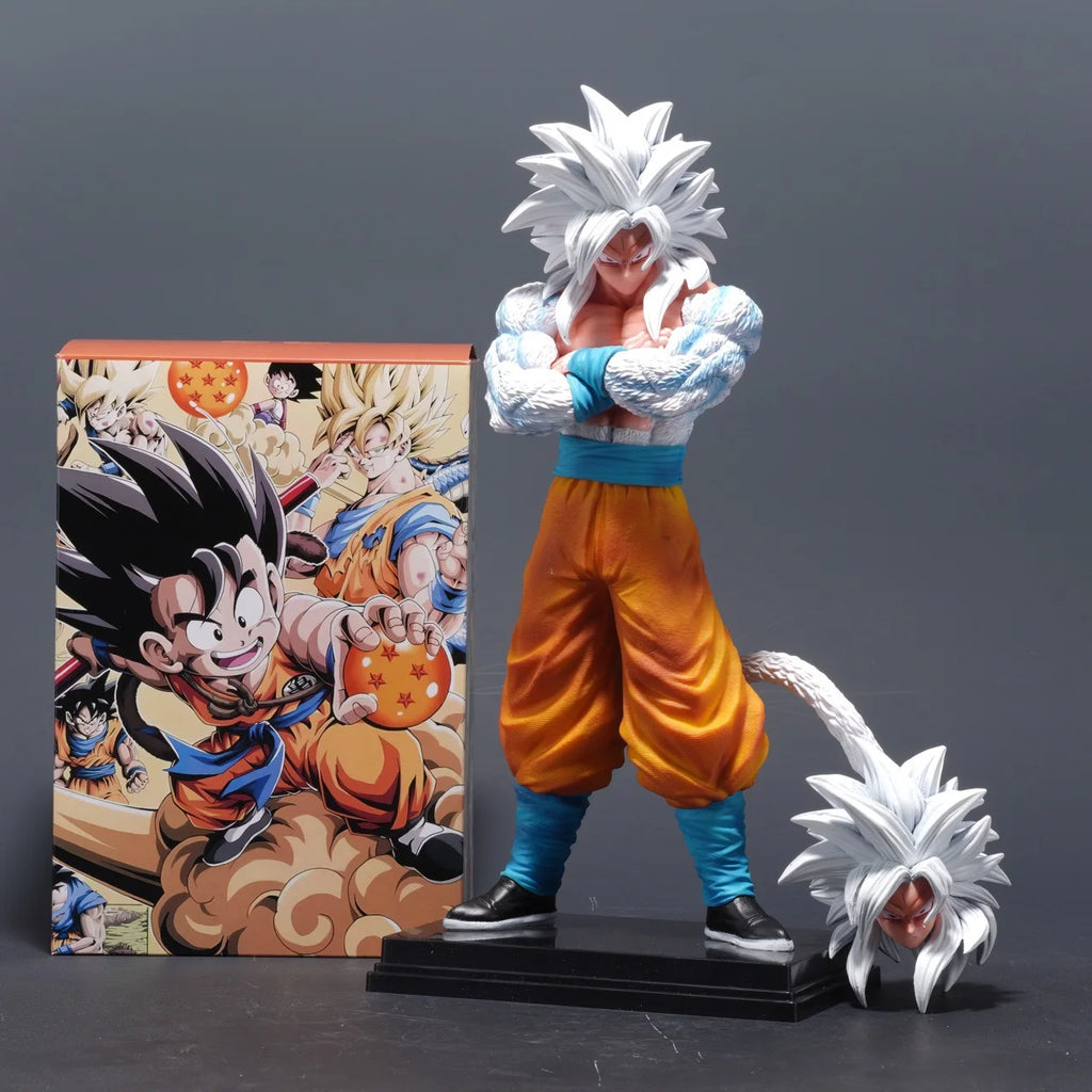 Super Saiyan Super Five Goku White Hair Double Headed Statue Collectible Action Figure Boxed Standing Sculpture Toy