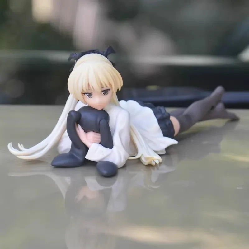 Anime Role Kasugano Sora Figure Lying Position Rabbit Hug Model Toy Computer Case Dress Up Car Desktop Ornament Action Figure