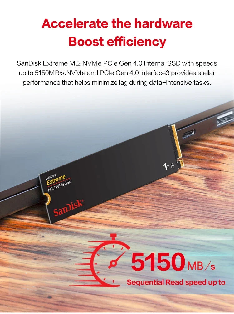SanDisk Extreme M.2 2280 NVMe PCIe Gen 4.0 SSD Read speed Up to 5150MB/s 2TB 1TB 500GB Internal Solid State Drive For laptops PC