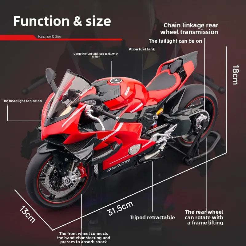 1:6 for Ducati V4 Alloy Motorcycle Model with Spray Function Boyfriend Gift, Home Decoration Collection, Toy Car, Christmas Gift