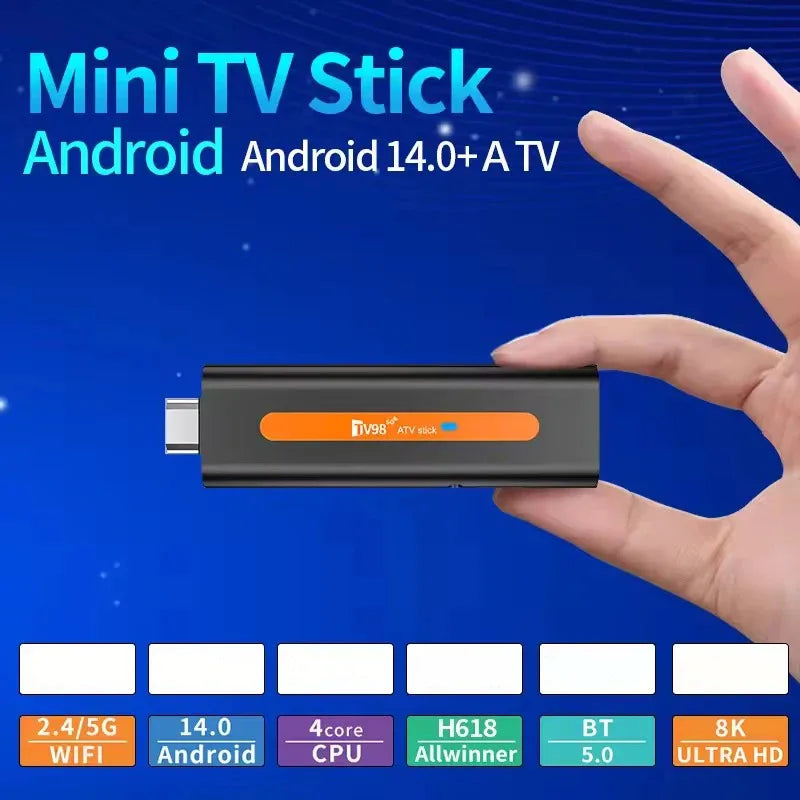 TV98 ATV H618 TV Stick 8K 4K Wifi6 BT5.0 Allwinner H618 Quad Core Smart Voice Remote Android 14 PK TV98 ATV Stick TV98 ATV 8K