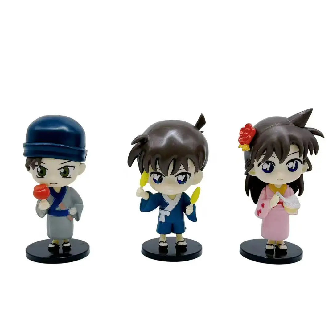 6pcs/set Detective Conan Q Version Action Figures Set Anime Model Dolls of Conan Edogawa And Haibara Ai Kids Toys Cake Toppers