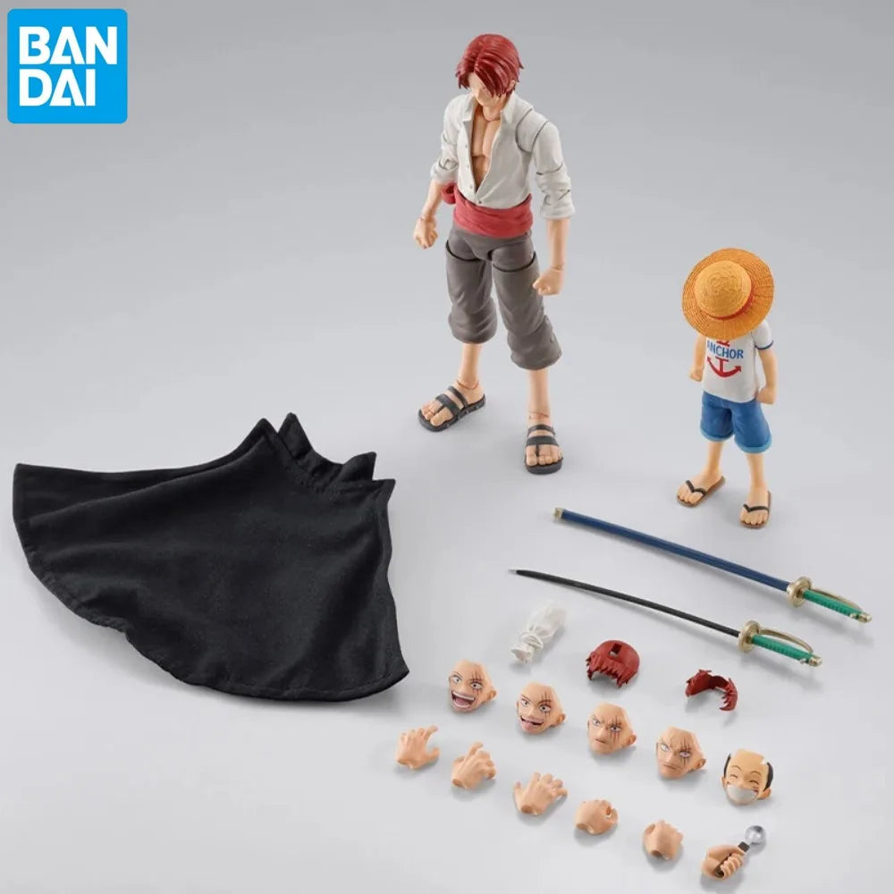 Stock Bandai Original Anime Figure One Piece S.H.Figuarts SHANKS & MONKEY.D.LUFFY -CHILDHOOD Action Figurine Toys Model Doll