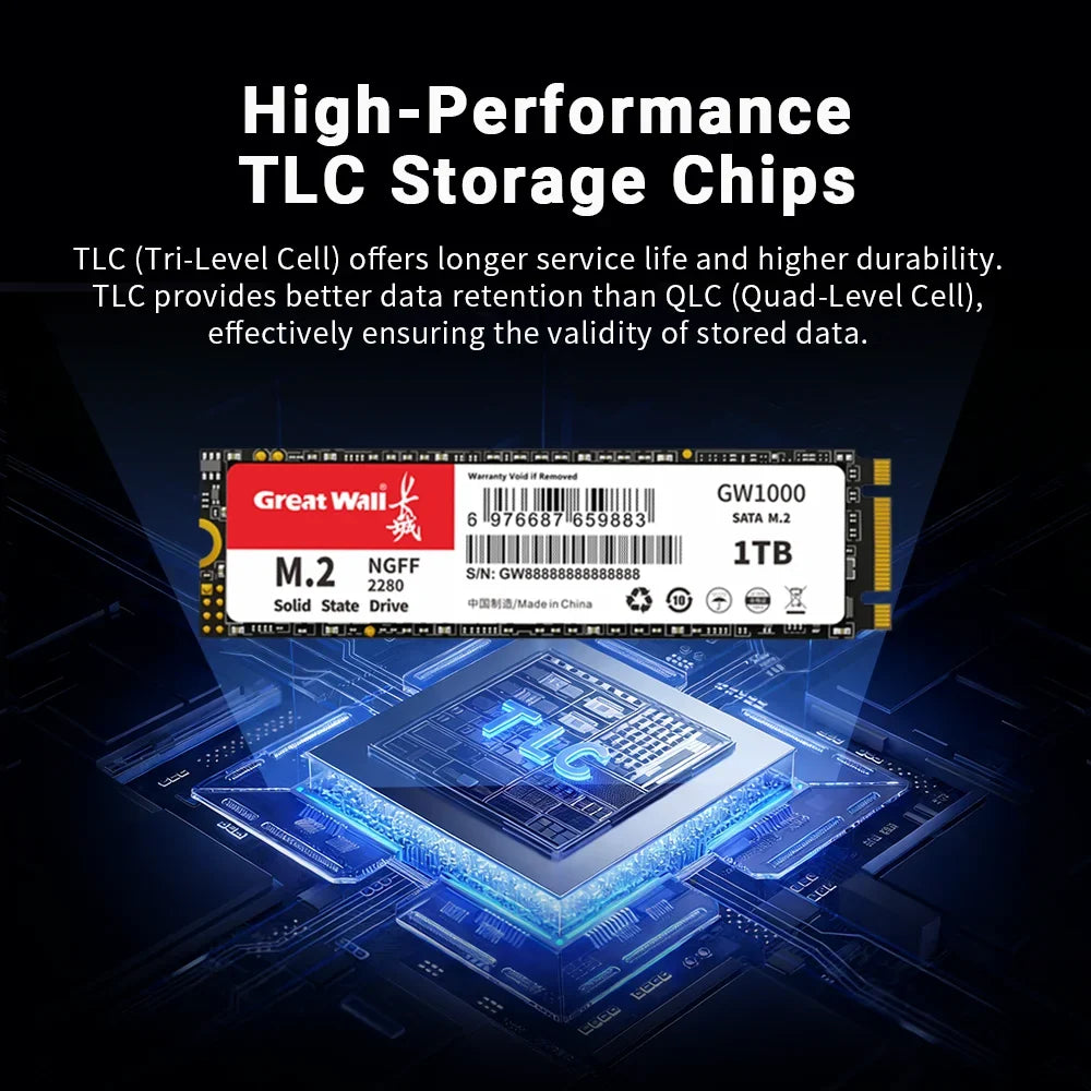 Great Wall M.2 2280 SSD Hard Disk 128GB 256GB 512GB 1TB NGFF 2TB Solid State Drives 540MP/S M2 SATA for Desktop PC Notebook