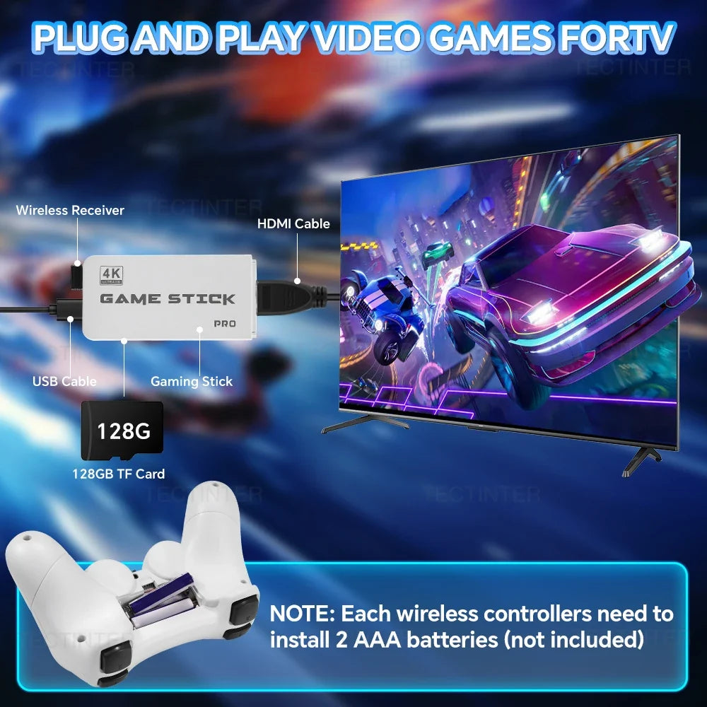 Mini TV 4K Game Stick M15 Pro Retro Video Game Console 20000+ Games Handheld Game Player with Wireless Gamepad Controller
