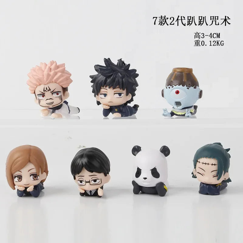 7Pcs/Set Lying Style Anime Jujutsu Kaisen Mini Figure Toys 3-4cm Satoru Gojo Mini Cute Gk PVC Statue Figurine Collectible Toys
