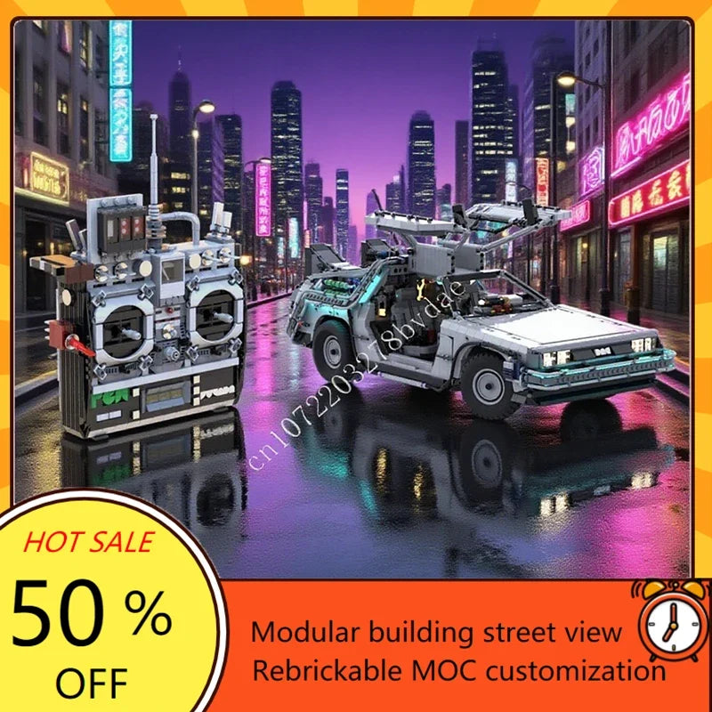 7357PCS DeLorean Time Machine Doc Brown's Futaba Remote MOC Car Vehicle Speed Racer Custom Puzzles Xmas Toys for Boys