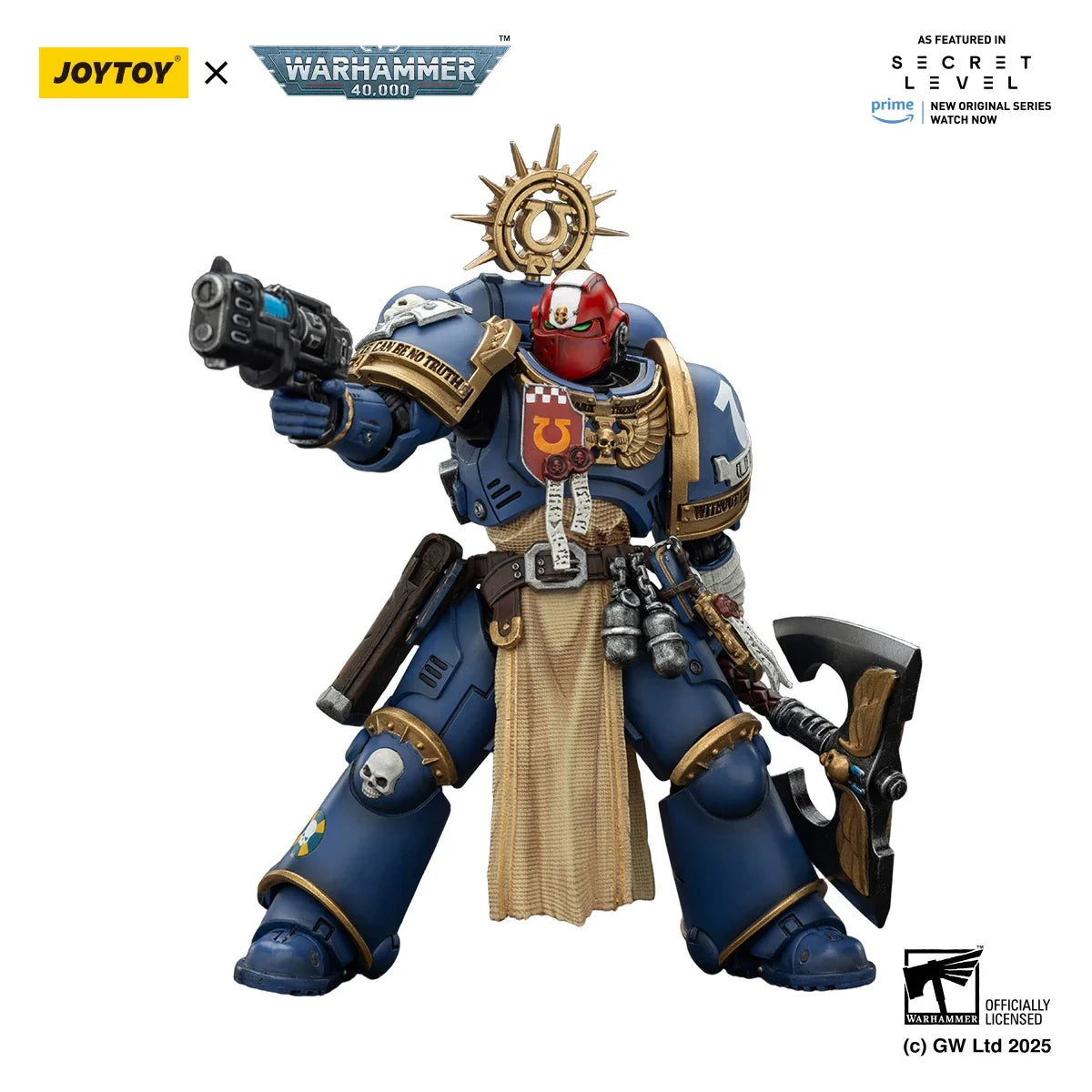 JOYTOY Warhammer 40k 1/18 Action Figures Ultramarines Metaurus with Power Axe, Stormshield and Plasma Pistol
